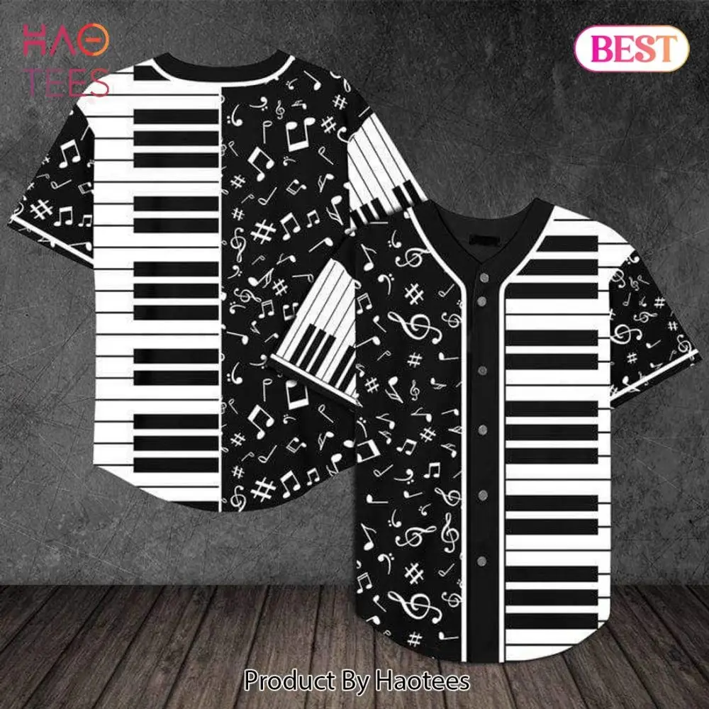 Musical Notes & Piano Keys Baseball Jersey - Unique Graphic Tee For Music Lovers