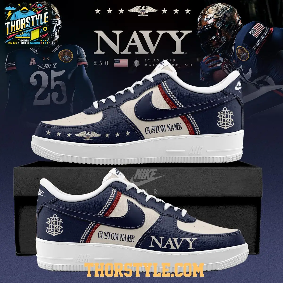 Navy Midshipmen Heritage 250th Anniversary Beat Army Air Force 1 Shoes