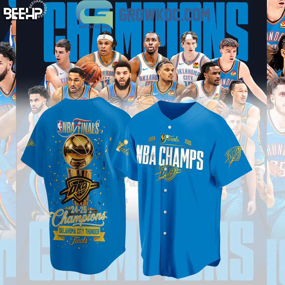 NBA Finals 2025 Champions Oklahoma City Thunder Baseball Jersey NBA Finals 2025 Champions Oklahoma City Thunder Baseball Jersey - Image 1