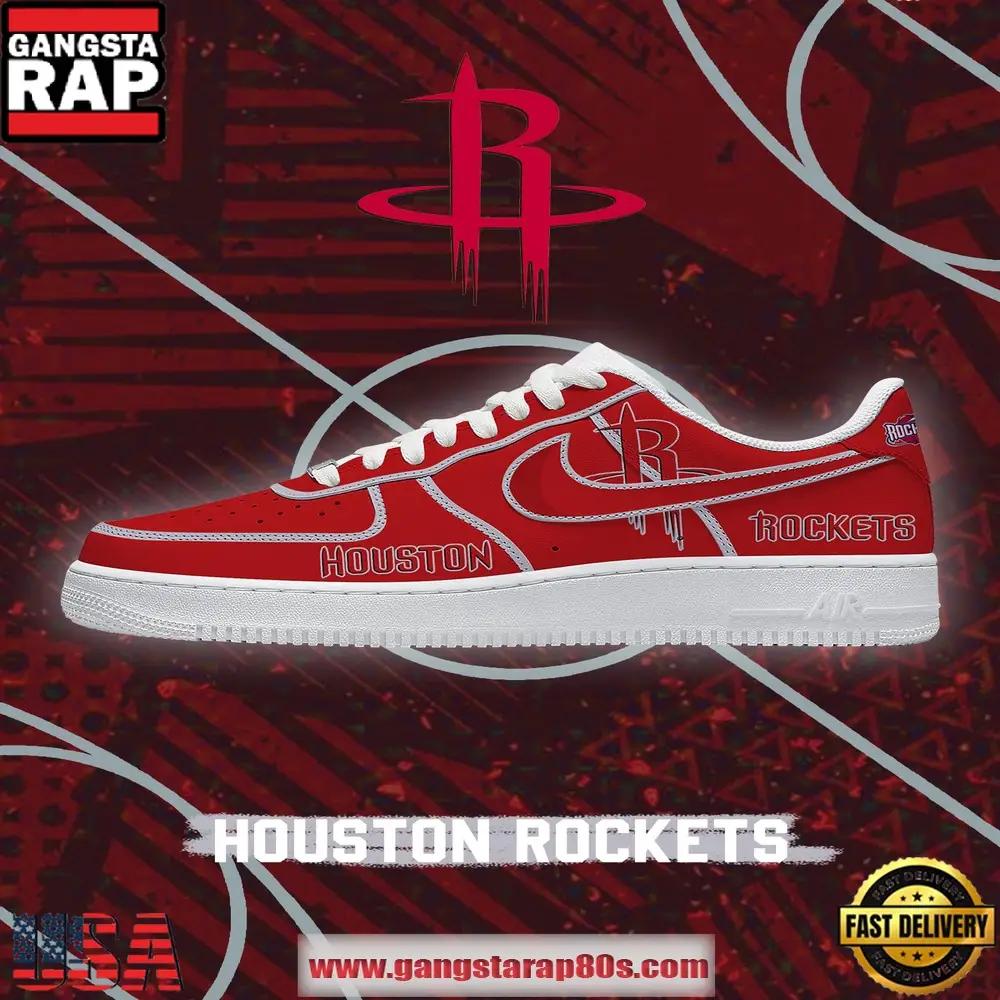 NBA Houston Basketball New Design Air Force 1 Sneakers Shoes NBA Houston Basketball New Design Air Force 1 Sneakers Shoes - Image 1