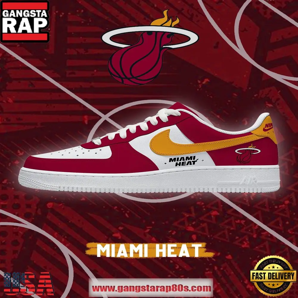 NBA Miami Basketball Air Force 1 Sneakers Shoes NBA Miami Basketball Air Force 1 Sneakers Shoes - Image 1