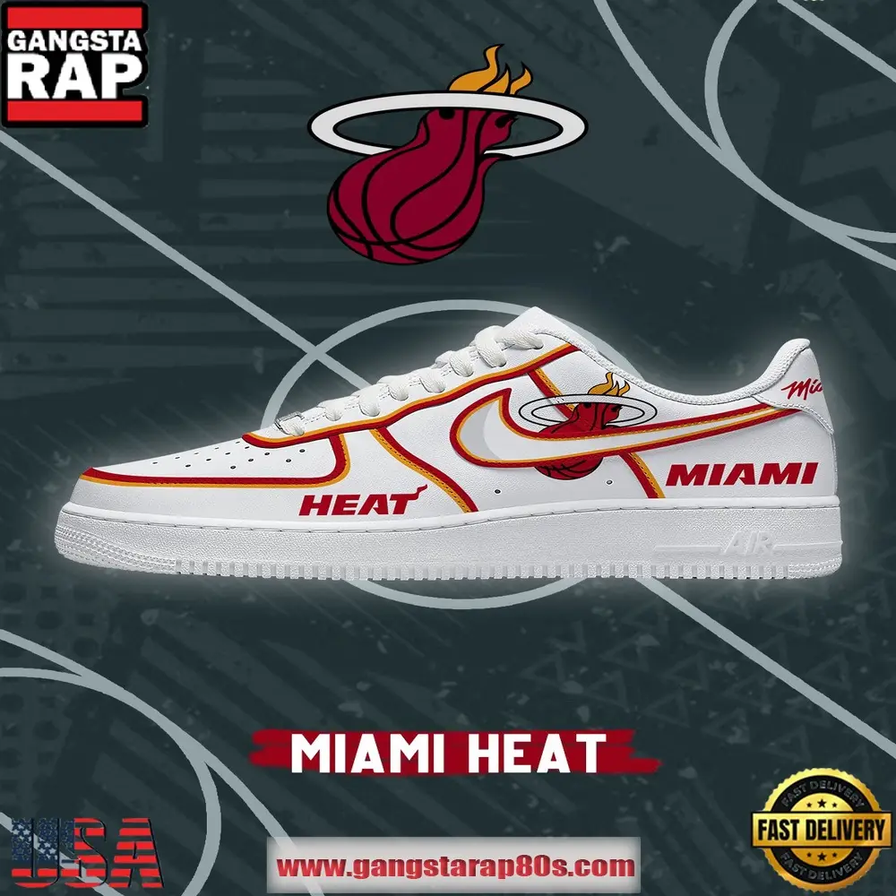NBA Miami Basketball New Design Air Force 1 Sneakers Shoes NBA Miami Basketball New Design Air Force 1 Sneakers Shoes - Image 1