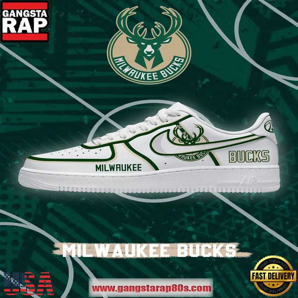 NBA Milwaukee Basketball New Design Air Force 1 Sneakers Shoes NBA Milwaukee Basketball New Design Air Force 1 Sneakers Shoes - Image 1