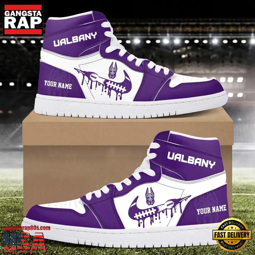 NCAA Albany Great Danes Grunge Style Custom Name Air Jordan 1 Hightop Shoes