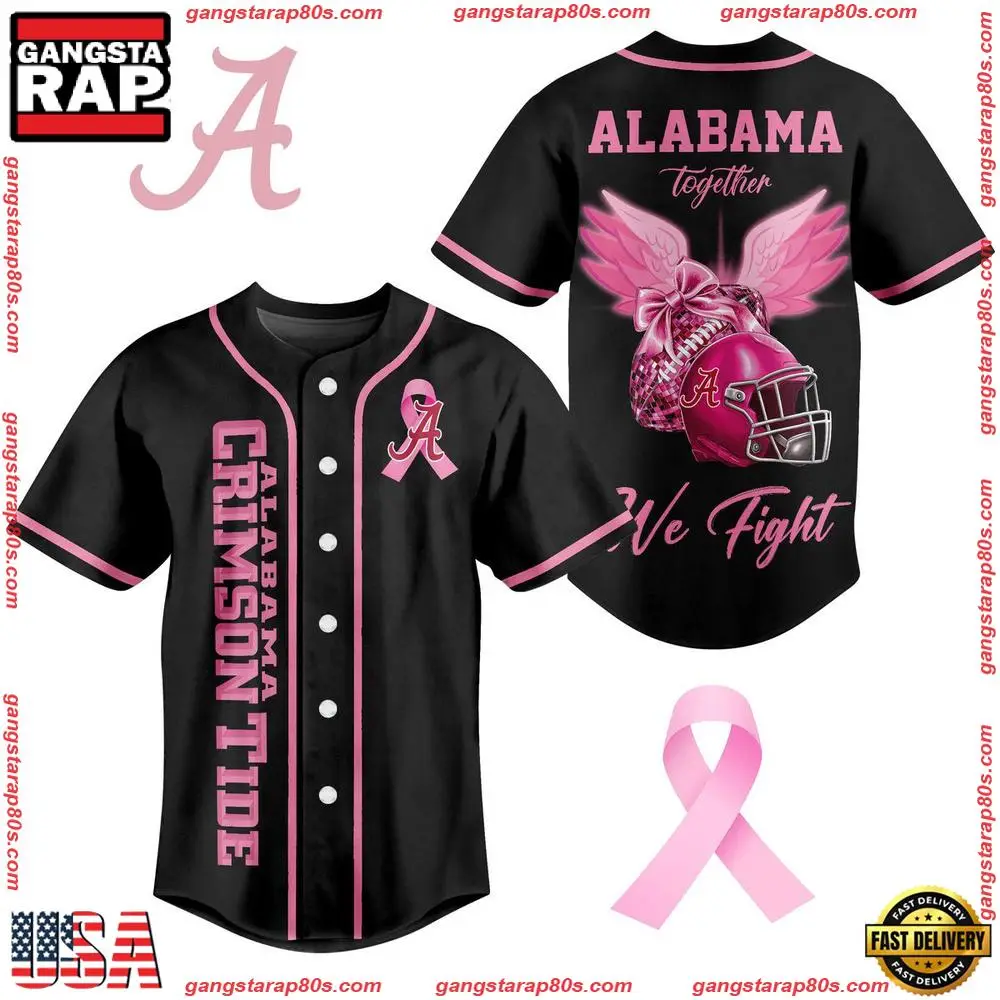 NCAA Custom Name Alabama Crimson Tide Breast Cancer Awareness We Fight New Design Baseball Jersey