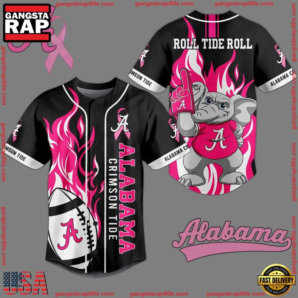 NCAA Custom Name Alabama Crimson Tide Football Breast Cancer Awareness Black New Design Baseball Jersey