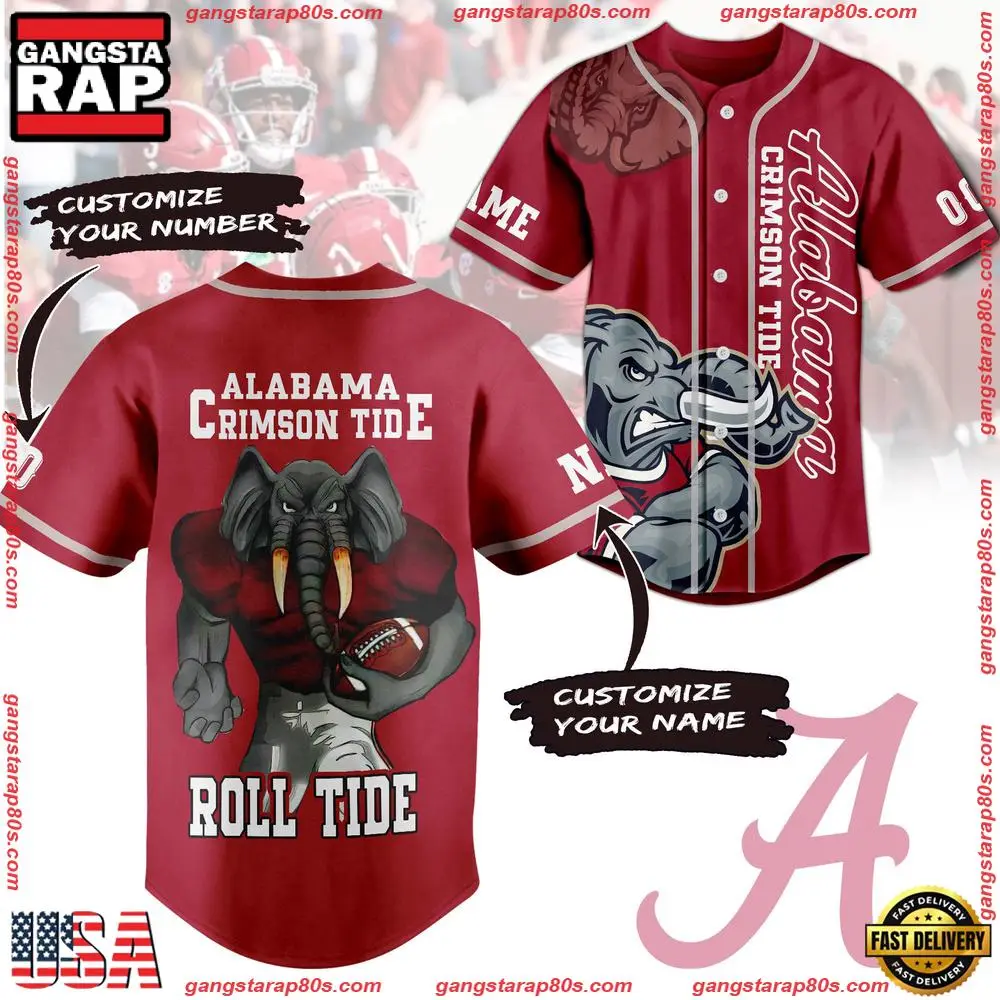 NCAA Custom Name Alabama Crimson Tide Football Mascot Ready To Fight New Design Baseball Jersey