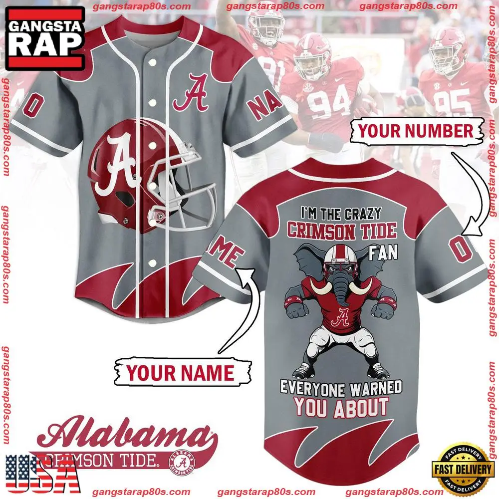 NCAA Custom Name Alabama Crimson Tide I Am The Crazy Crimson Tide Fans New Design Baseball Jersey