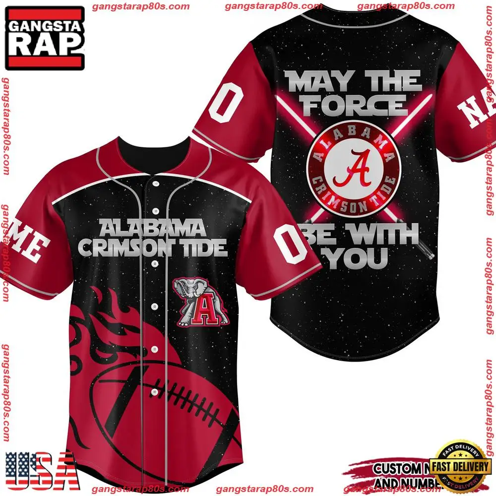 NCAA Custom Name Alabama Crimson Tide May The Force Be With You New Design Baseball Jersey