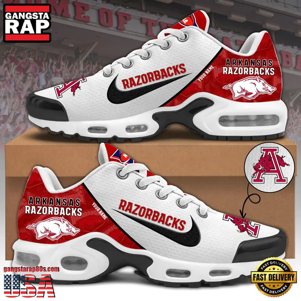 NCAA Custom Name Arkansas Razorbacks Football Mascot Symbol Air Max Plus Shoes Running Sneakers
