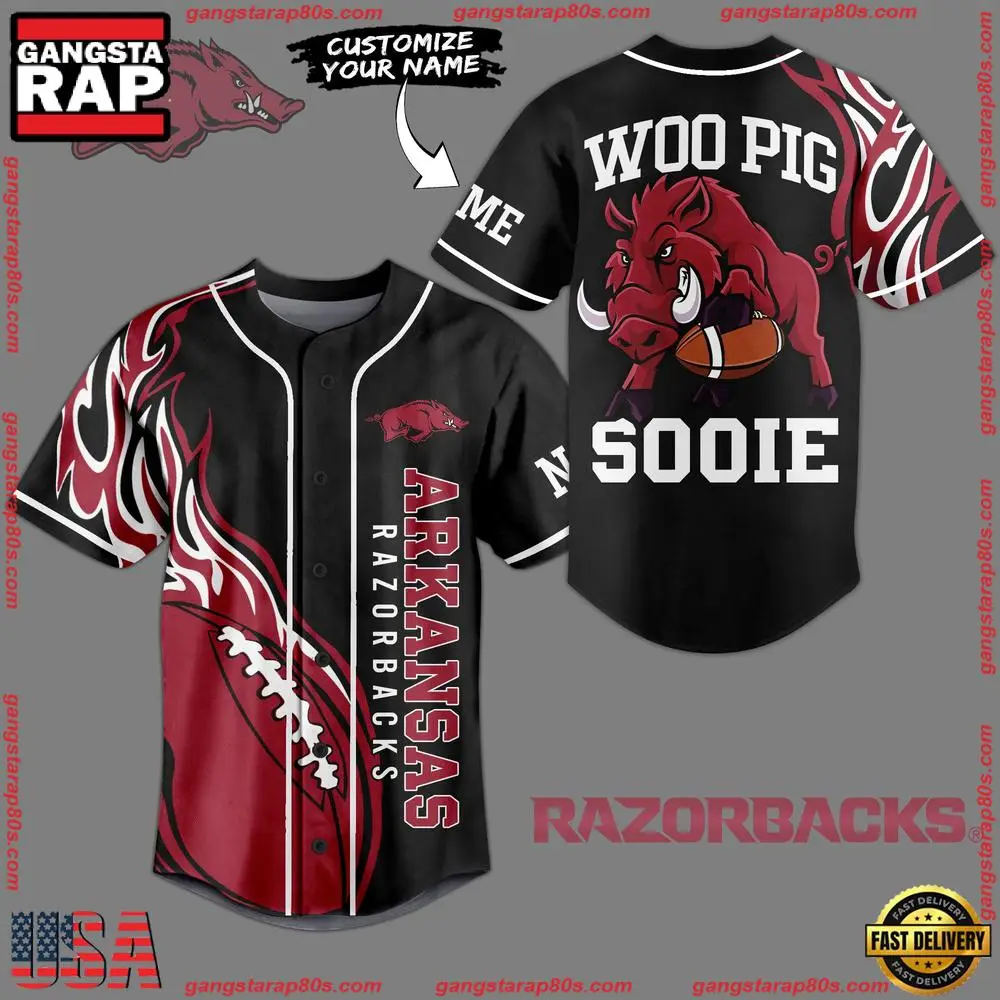 NCAA Custom Name Arkansas Razorbacks Woo Pig Sooie New Design Baseball Jersey NCAA Custom Name Arkansas Razorbacks Woo Pig Sooie New Design Baseball Jersey - Image 1