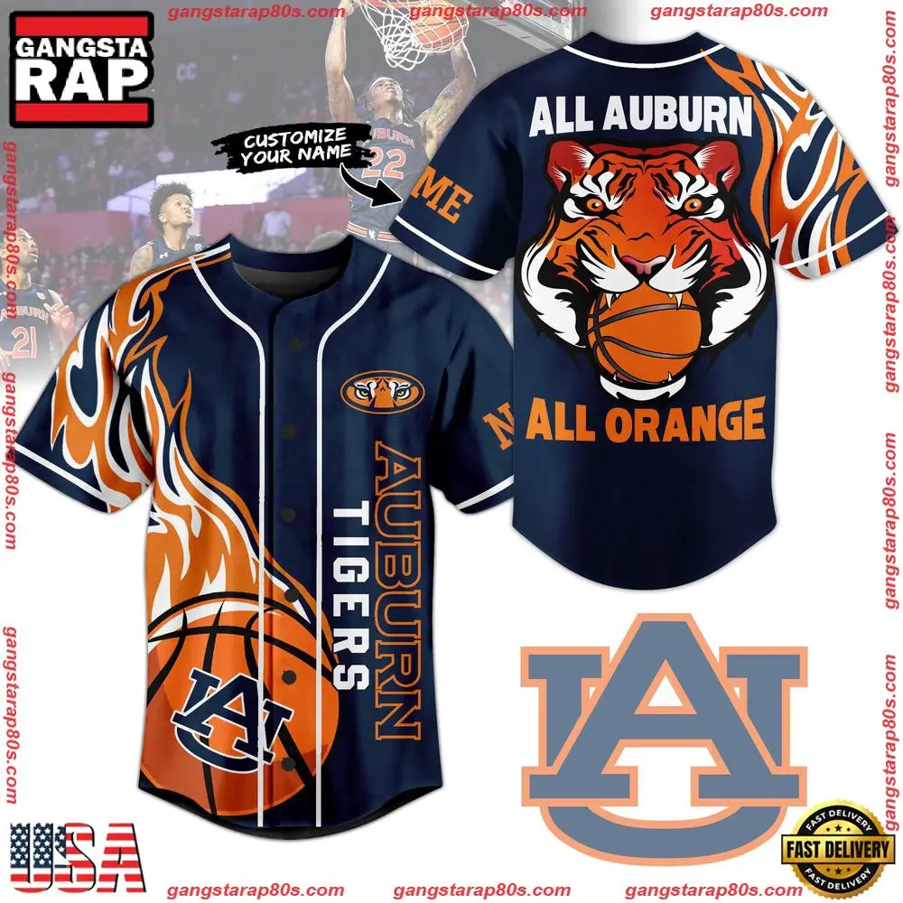 NCAA Custom Name Auburn Tigers All Auburn All Orange New Design Baseball Jersey NCAA Custom Name Auburn Tigers All Auburn All Orange New Design Baseball Jersey - Image 1