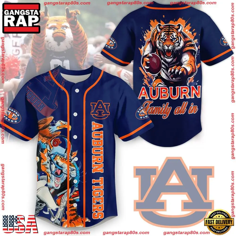 NCAA Custom Name Auburn Tigers Family All In New Design Baseball Jersey