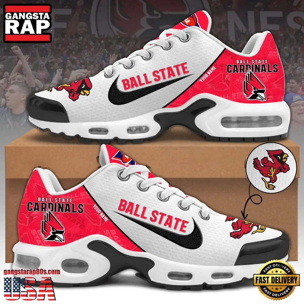 NCAA Custom Name Ball State Football Mascot Symbol Air Max Plus Shoes Running Sneakers