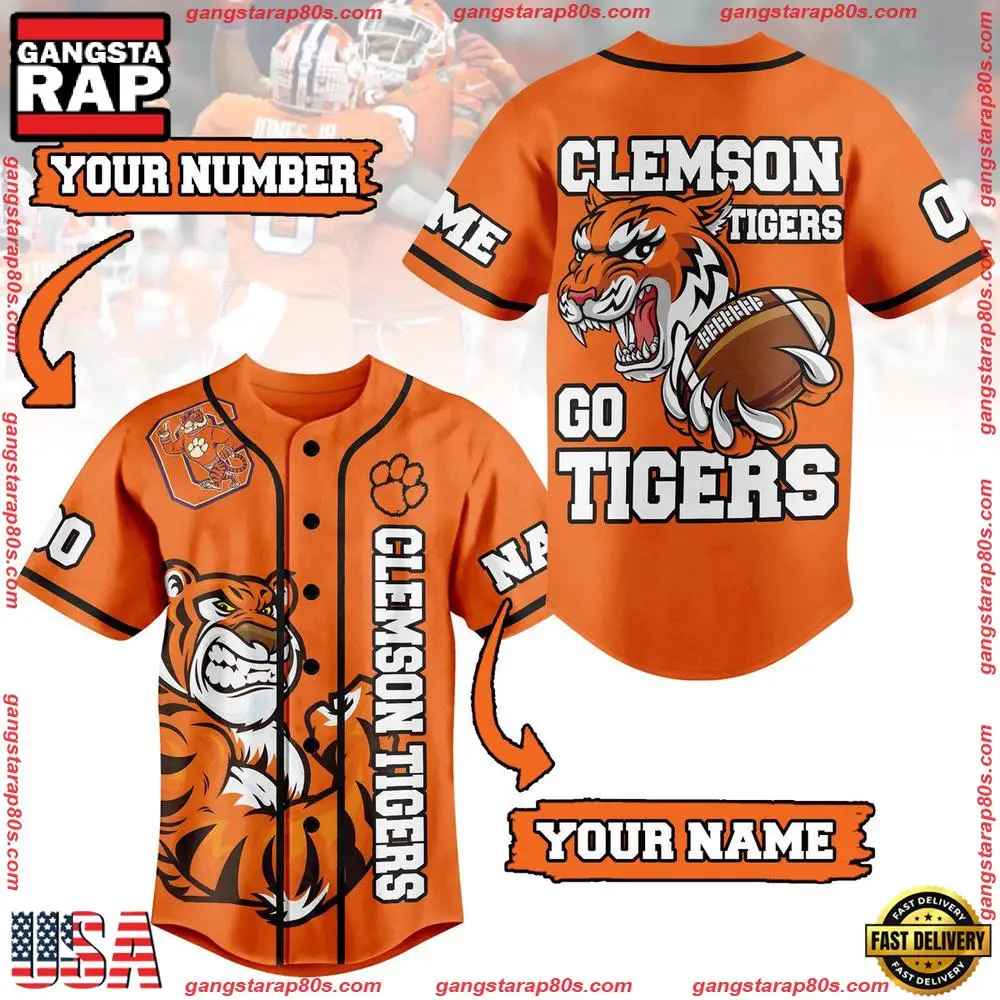 NCAA Custom Name Clemson Tigers Football Mascot Ready To Fight New Design Baseball Jersey NCAA Custom Name Clemson Tigers Football Mascot Ready To Fight New Design Baseball Jersey - Image 1