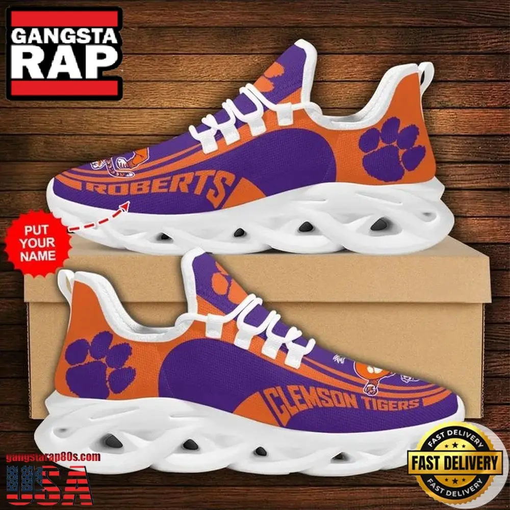NCAA Custom Name Clemson Tigers Sneaker Unique Design Max Soul Shoes Running Sneakers NCAA Custom Name Clemson Tigers Sneaker Unique Design Max Soul Shoes Running Sneakers - Image 1