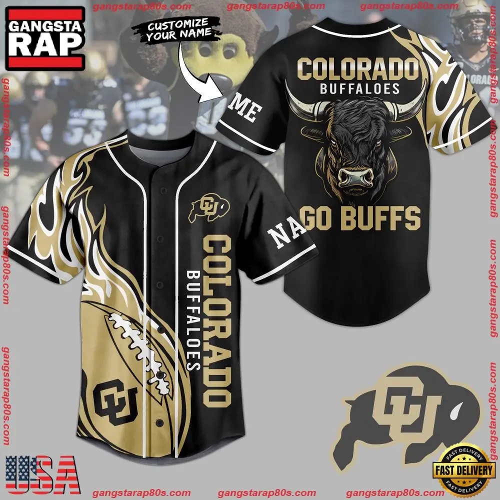 NCAA Custom Name Colorado Buffaloes Mascot Go Buffs New Design Baseball Jersey