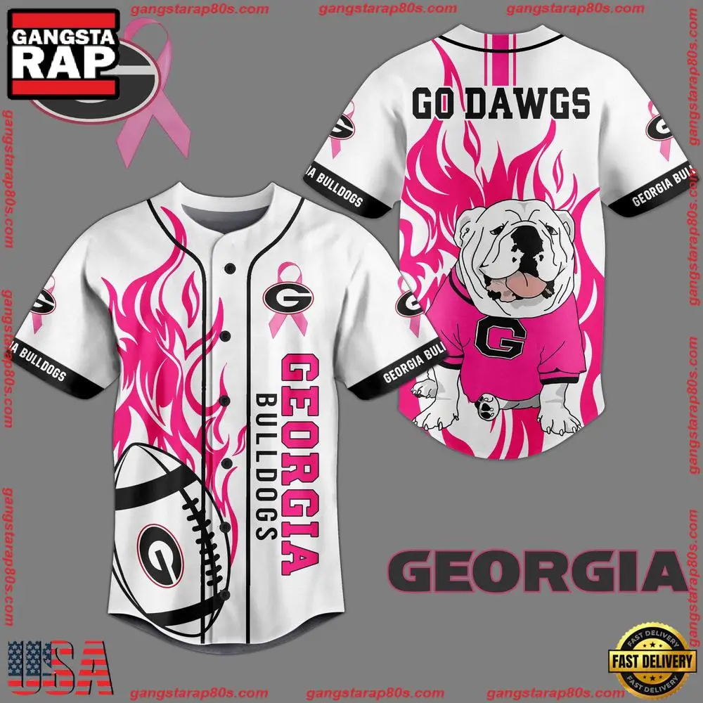 NCAA Custom Name Georgia Bulldogs Football Mascot Go Dawgs White New Design Baseball Jersey