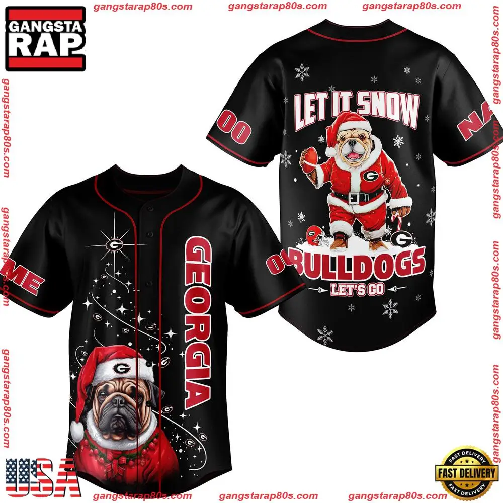 NCAA Custom Name Georgia Bulldogs Let It Snow Mascot Christmas New Design Baseball Jersey