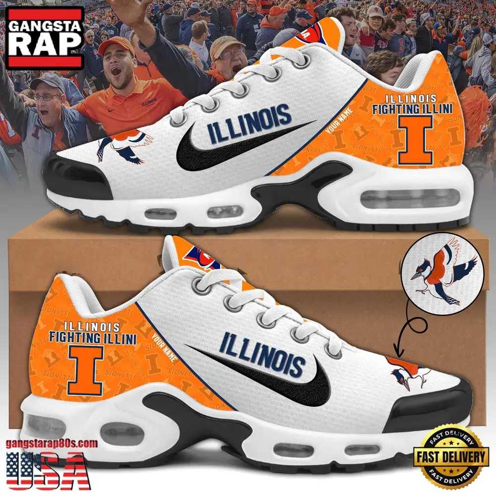 NCAA Custom Name Illinois Fighting Football Mascot Symbol Air Max Plus Shoes Running Sneakers NCAA Custom Name Illinois Fighting Football Mascot Symbol Air Max Plus Shoes Running Sneakers - Image 1