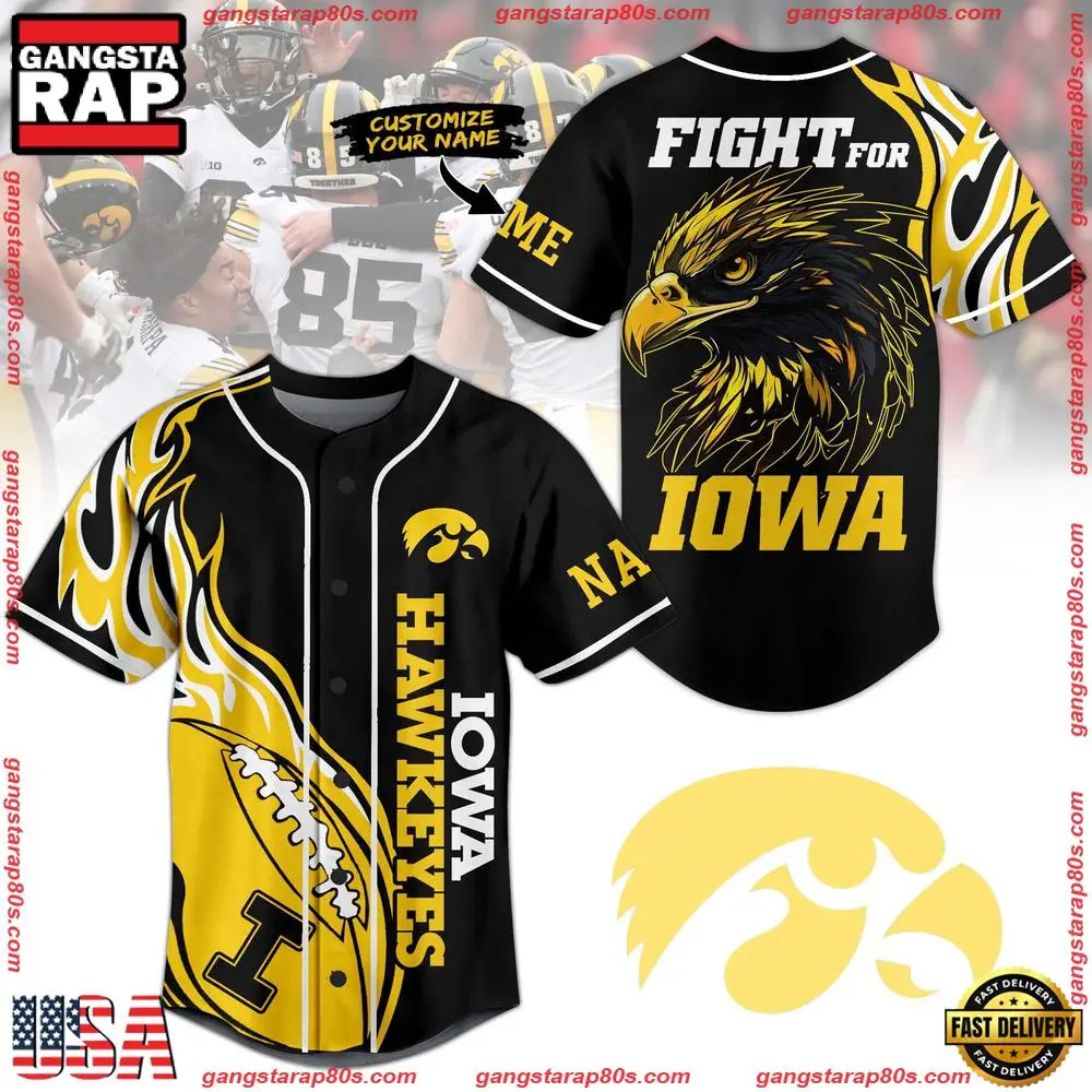 NCAA Custom Name Iowa Hawkeyes Football Mascot Ready To Fight New Design Baseball Jersey