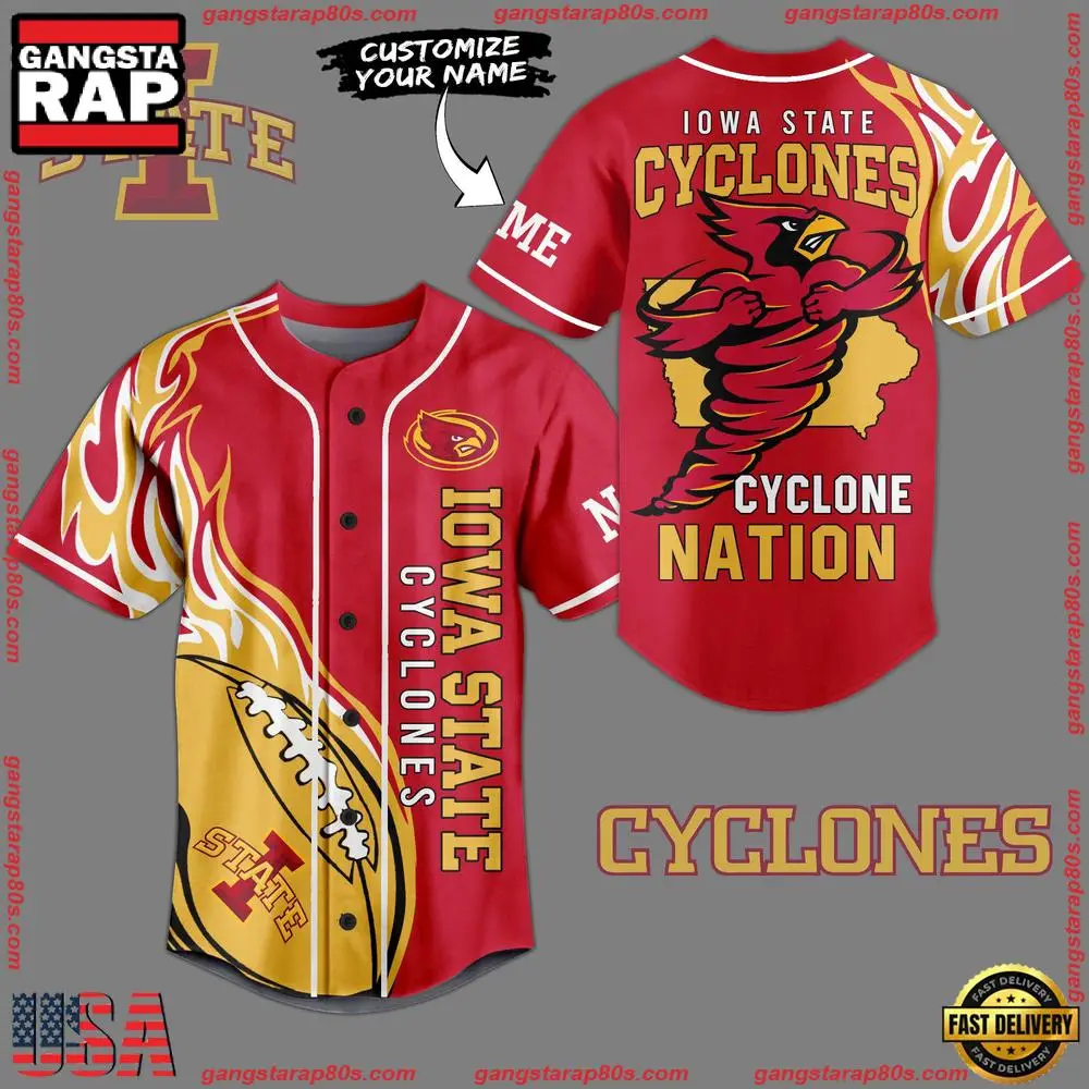 NCAA Custom Name Iowa State Cyclones Mascot Nation New Design Baseball Jersey