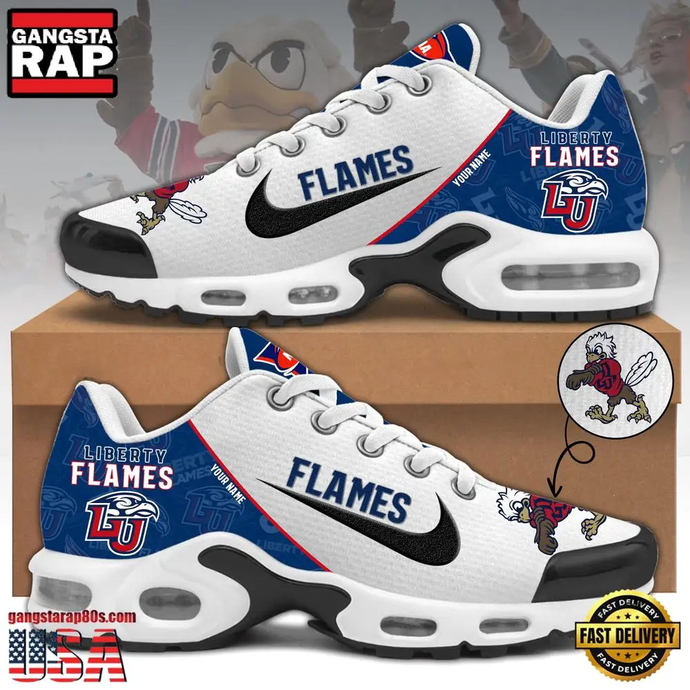 NCAA Custom Name Liberty Flames Football Mascot Symbol Air Max Plus Shoes Running Sneakers NCAA Custom Name Liberty Flames Football Mascot Symbol Air Max Plus Shoes Running Sneakers - Image 1