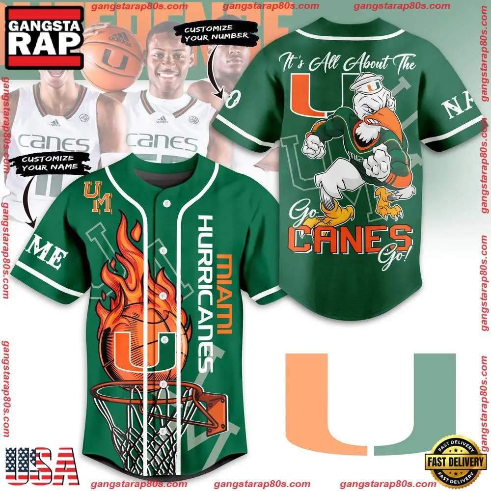 NCAA Custom Name Miami Hurricanes Basketball go Canes Go New Design Baseball Jersey