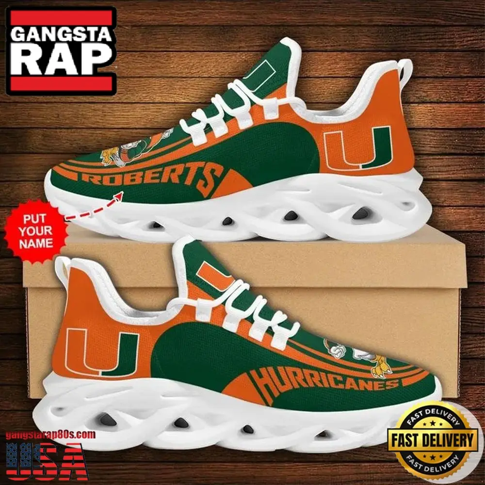 NCAA Custom Name Miami Hurricanes Sneaker Unique Design Max Soul Shoes Running Sneakers NCAA Custom Name Miami Hurricanes Sneaker Unique Design Max Soul Shoes Running Sneakers - Image 1