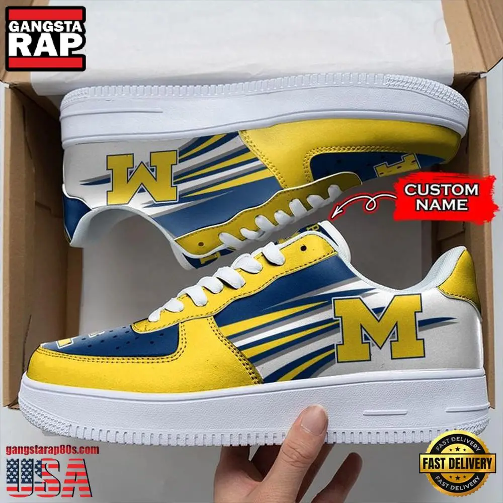 NCAA Custom Name Michigan Wolverines Air Force 1 Running Sneakers Shoes