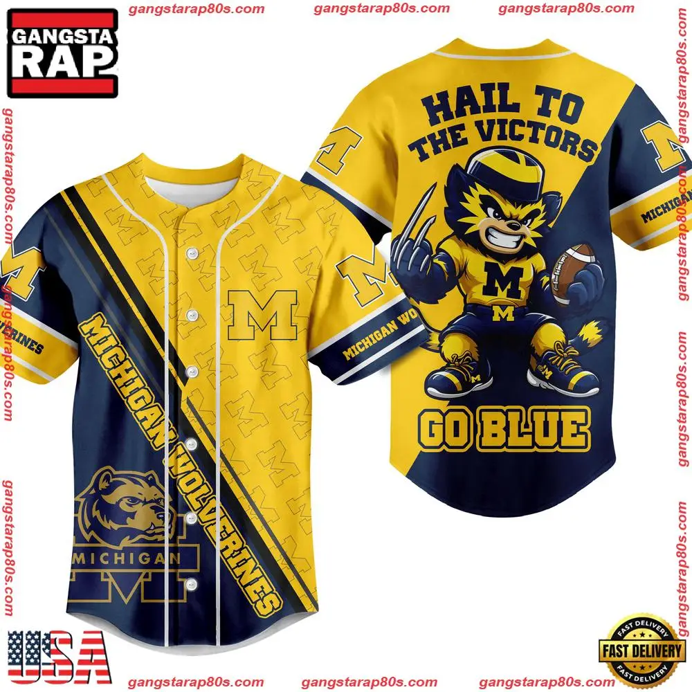 NCAA Custom Name Michigan Wolverines Hail To the Victors New Design Baseball Jersey