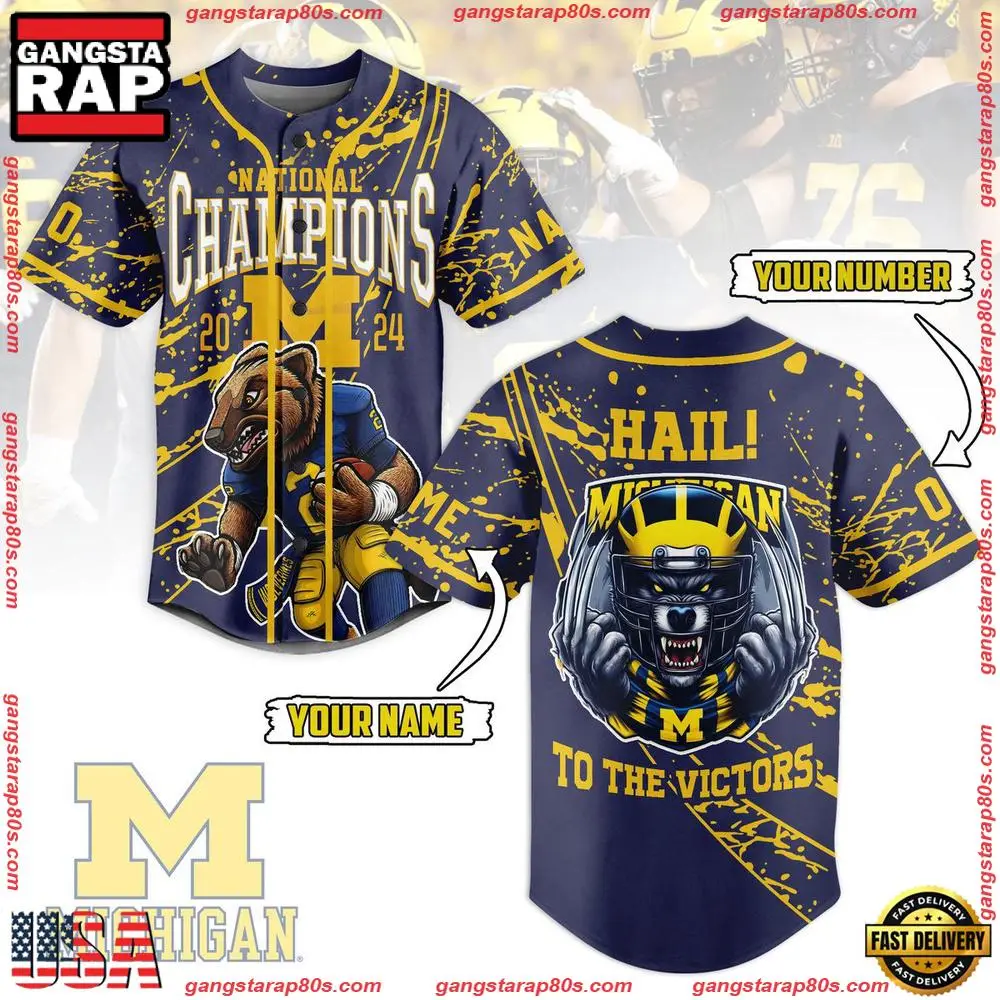 NCAA Custom Name Michigan Wolverines National Champions Victors New Design Baseball Jersey