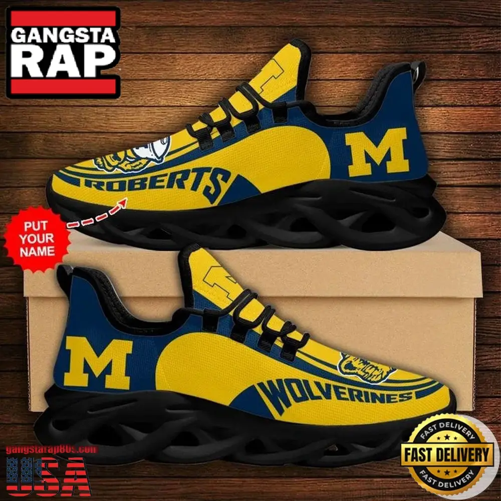 NCAA Custom Name Michigan Wolverines Sneaker Unique Design Max Soul Shoes Running Sneakers NCAA Custom Name Michigan Wolverines Sneaker Unique Design Max Soul Shoes Running Sneakers - Image 1