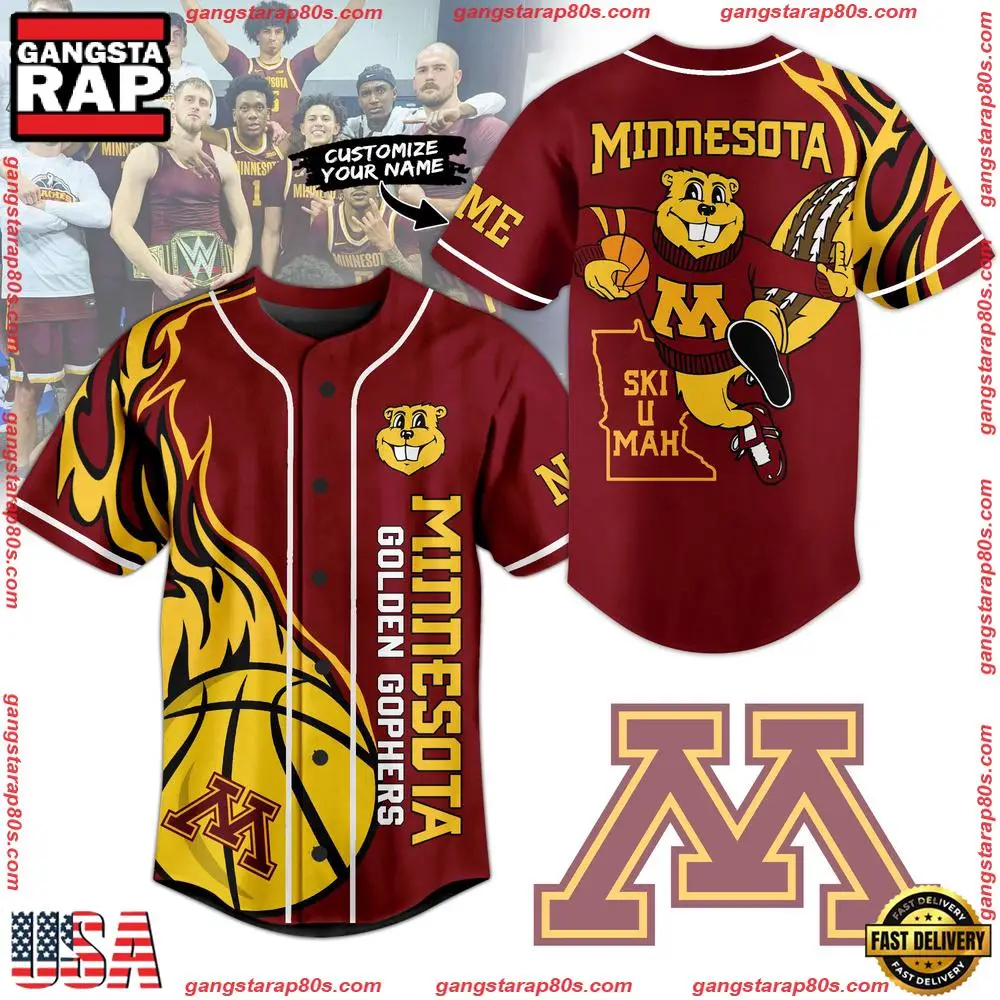 NCAA Custom Name Minnesota Golden Gophers Football Mascot Ready To Fight New Design Baseball Jersey