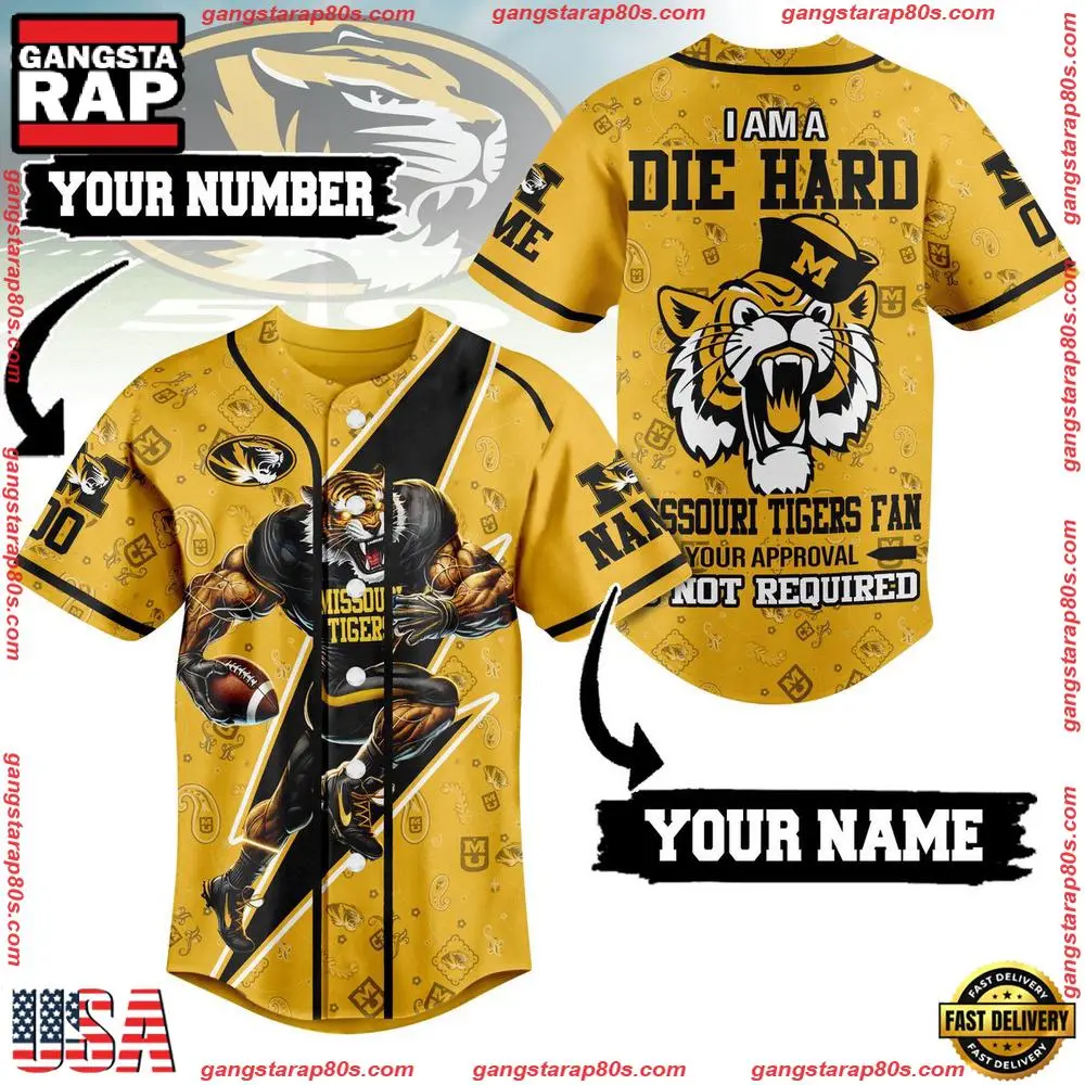 NCAA Custom Name Missouri Tigers I A Am Die Hard New Design Baseball Jersey