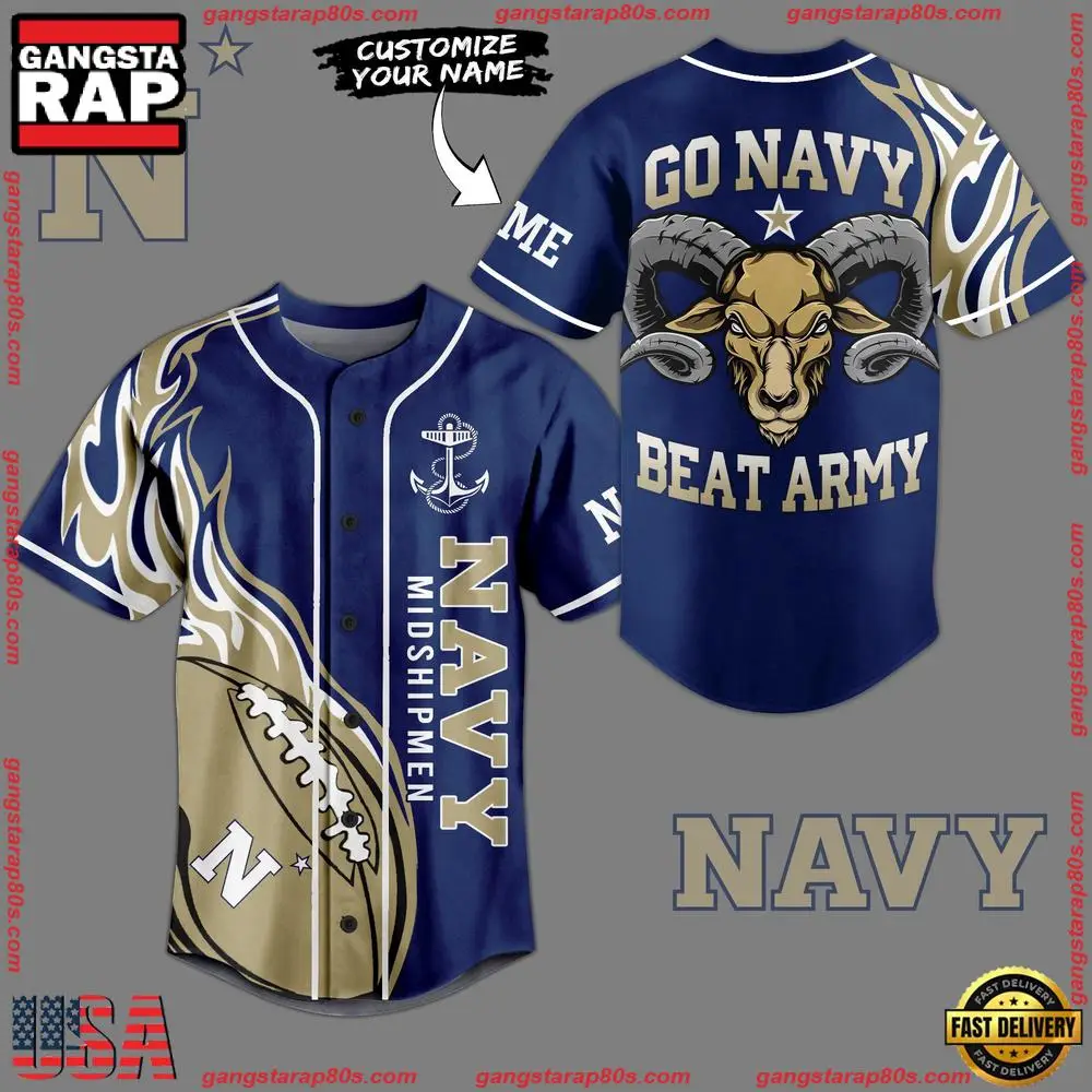 NCAA Custom Name Navy Midshipmen Go Navy Beat Army New Design Baseball Jersey