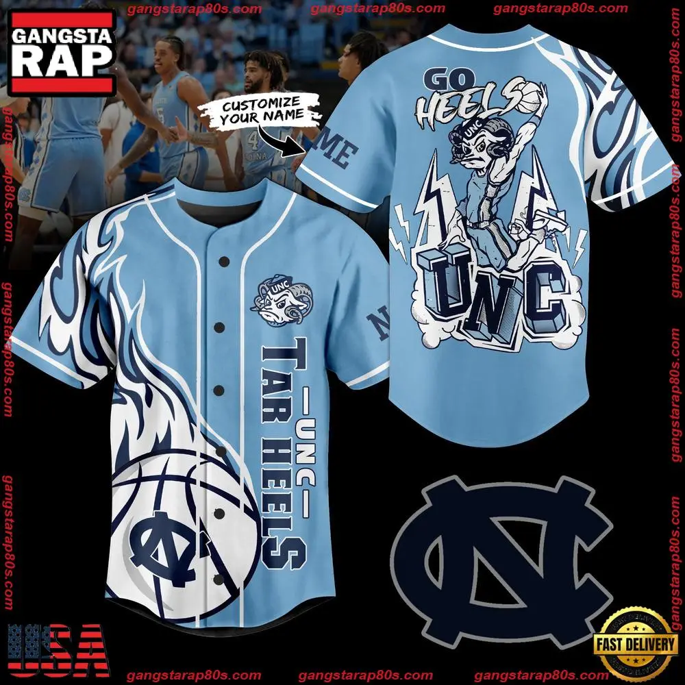 NCAA Custom Name North Carolina Tar Heels Basketball Mascot Go Heels UNC New Design Baseball Jersey