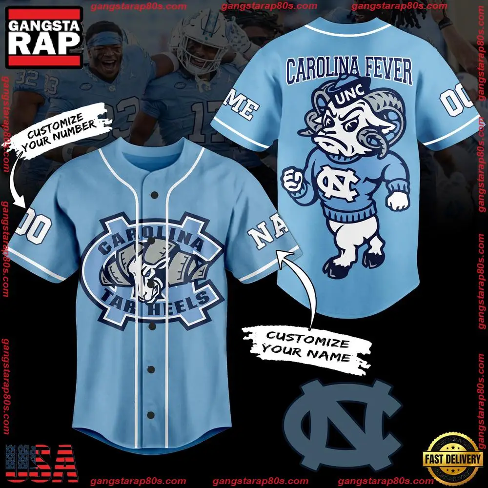 NCAA Custom Name North Carolina Tar Heels Big Mascot Logo New Design Baseball Jersey NCAA Custom Name North Carolina Tar Heels Big Mascot Logo New Design Baseball Jersey - Image 1