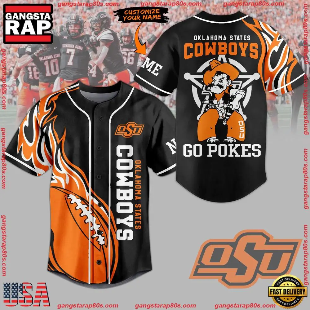NCAA Custom Name Oklahoma State Cowboys Mascot Go Pokes New Design Baseball Jersey