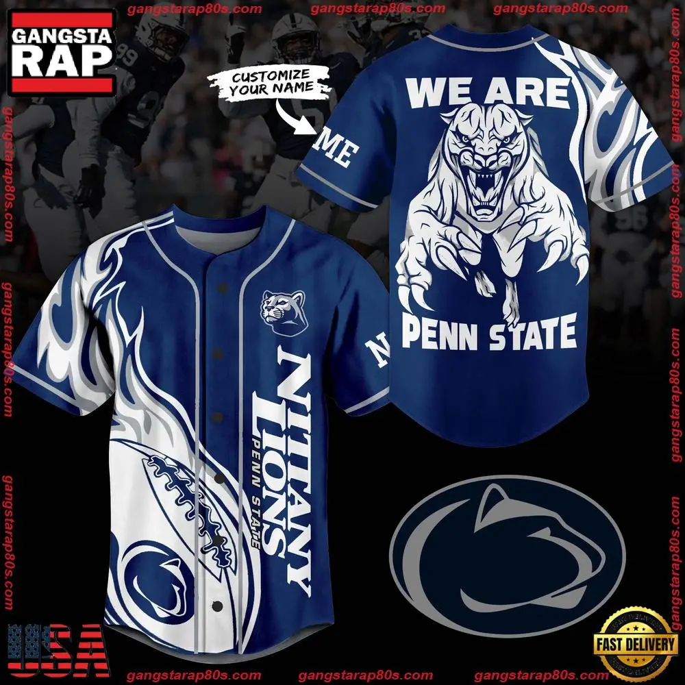 NCAA Custom Name Penn State Nittany Lions Football Mascot Ready To Fight New Design Baseball Jersey
