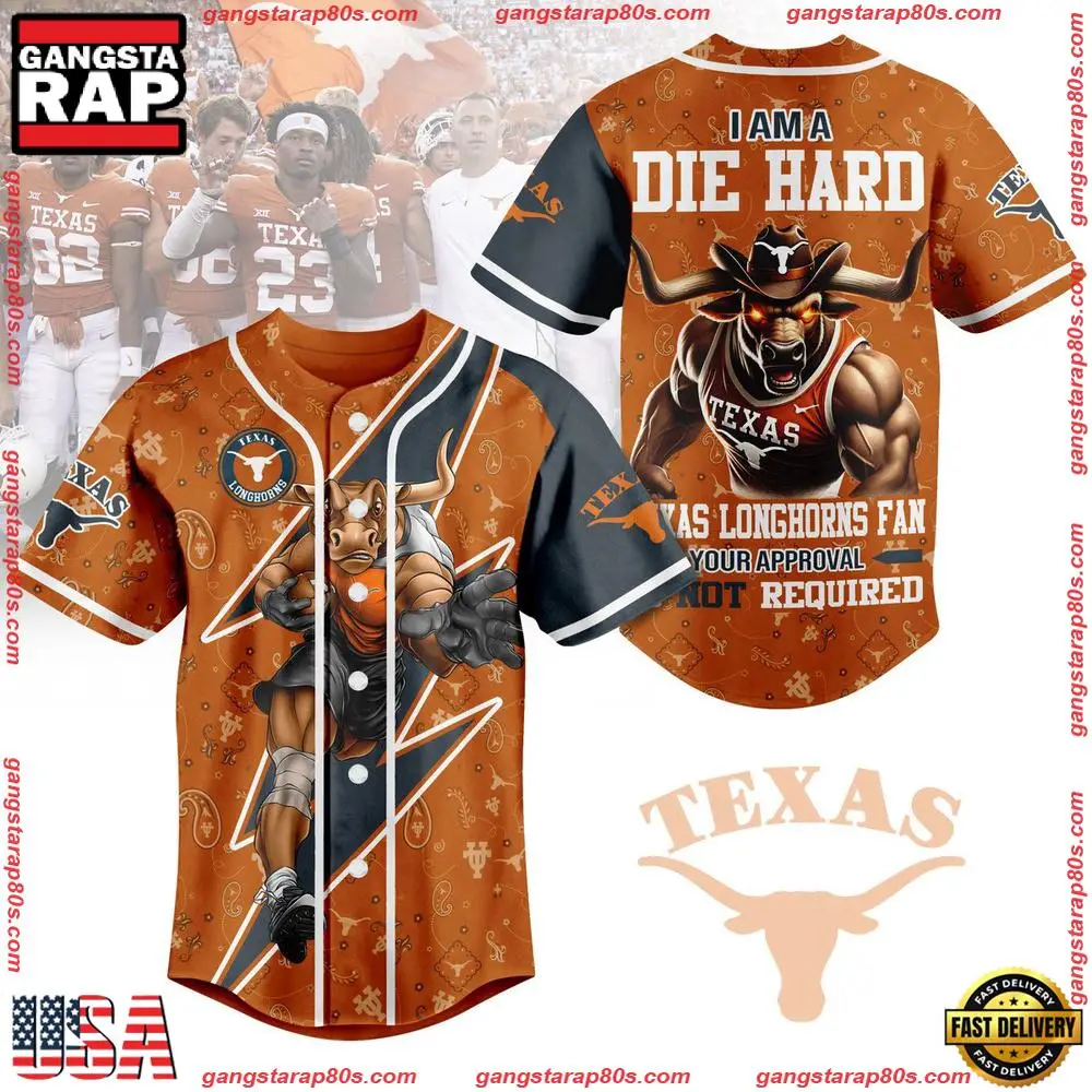 NCAA Custom Name Texas Longhorns I Am A Die Hard Mascot Crazy New Design Baseball Jersey
