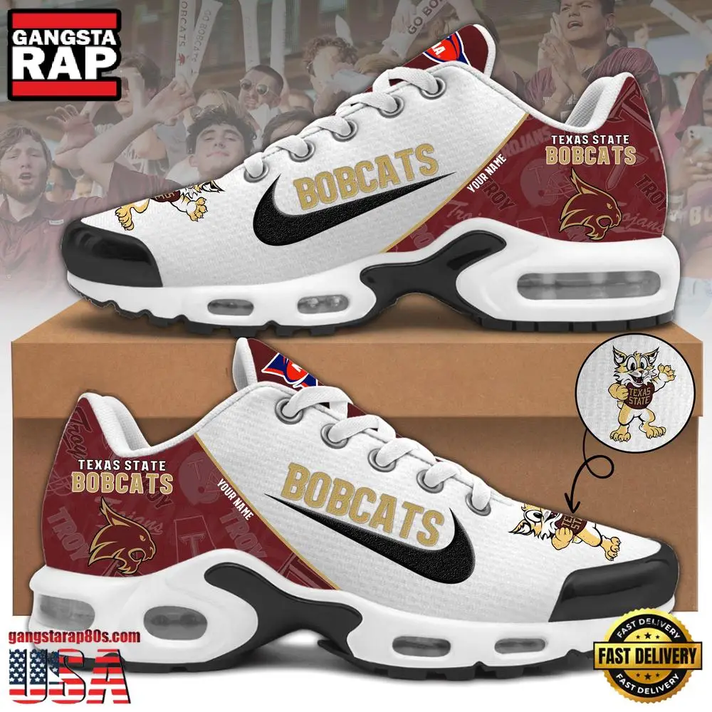 NCAA Custom Name Texas State Bobcats Football Mascot Symbol Air Max Plus Shoes Running Sneakers