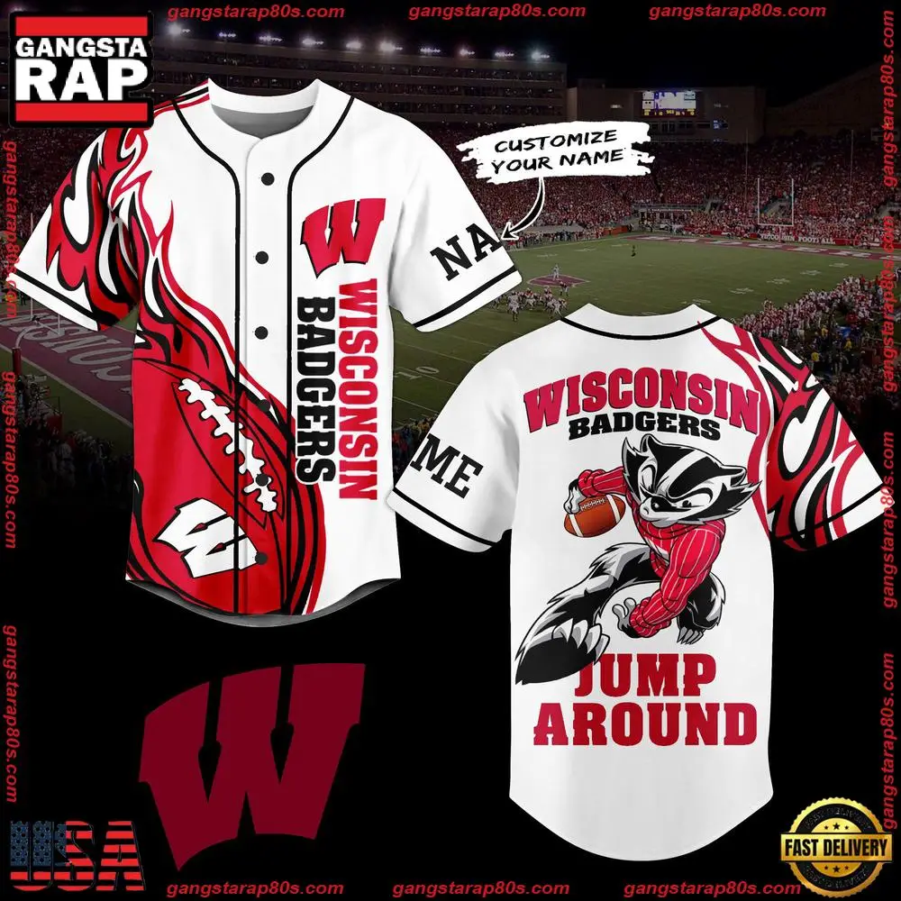 NCAA Custom Name Wisconsin Badgers Football Mascot Ready To Fight New Design Baseball Jersey