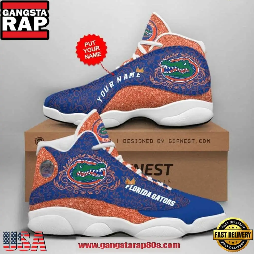 NCAA Florida Gators Custom Name Blue Orange Air Jordan 13 Shoes Running Sneakers NCAA Florida Gators Custom Name Blue Orange Air Jordan 13 Shoes Running Sneakers - Image 1
