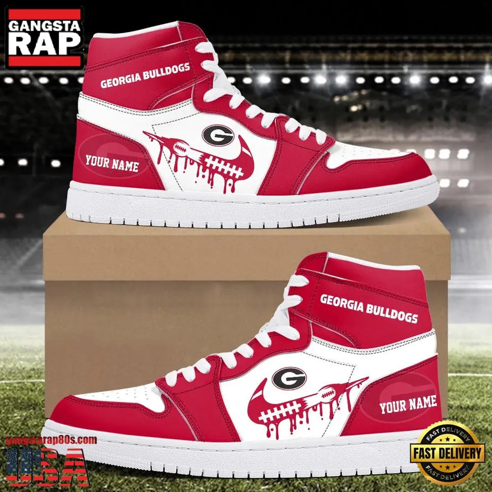 NCAA Georgia Bulldogs Grunge Style Custom Name Air Jordan 1 Hightop Shoes