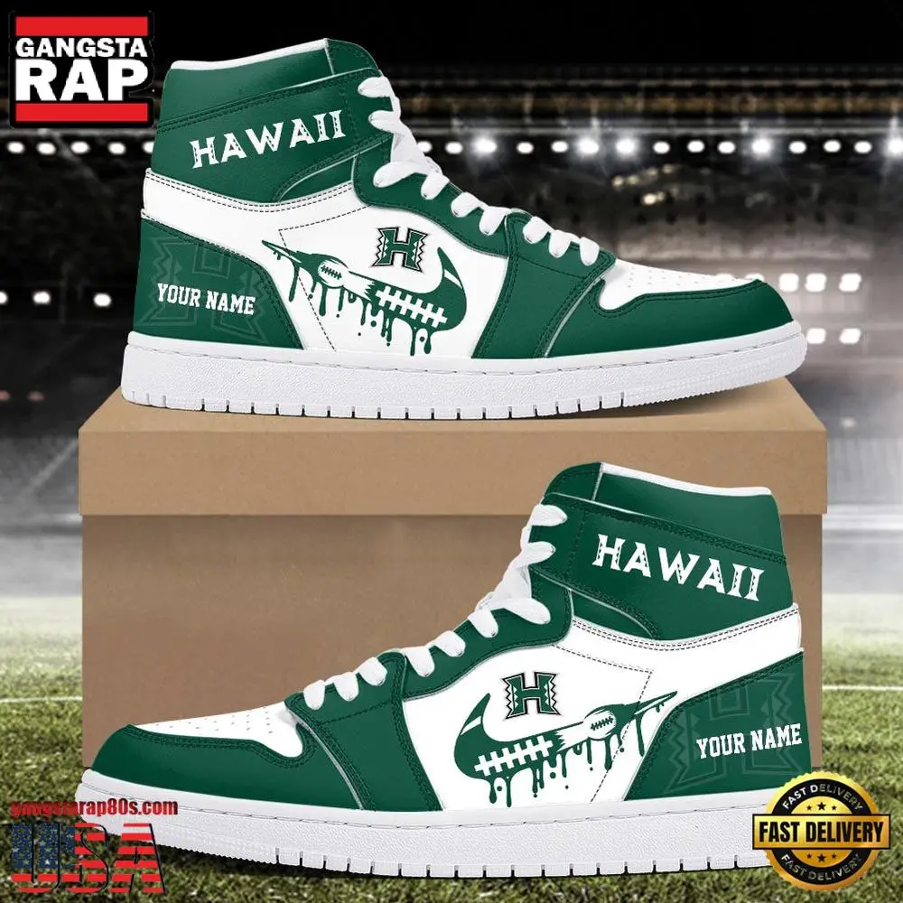 NCAA Hawaii Rainbow Warriors Grunge Style Custom Name Air Jordan 1 Hightop Shoes NCAA Hawaii Rainbow Warriors Grunge Style Custom Name Air Jordan 1 Hightop Shoes - Image 1