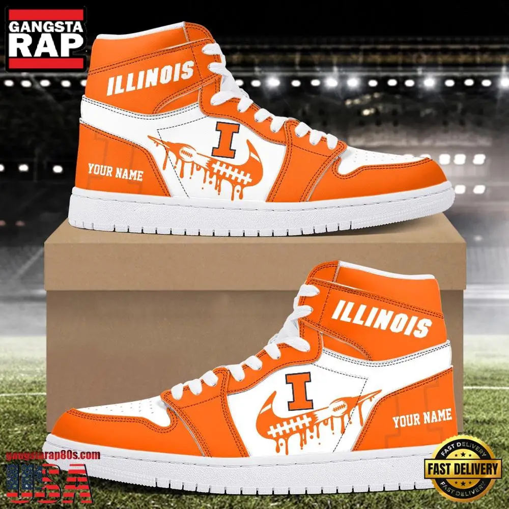 NCAA Illinois Fighting Illini Grunge Style Custom Name Air Jordan 1 Hightop Shoes