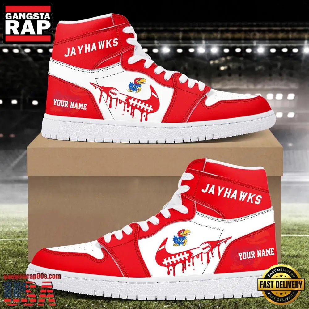 NCAA Kansas Jayhawks Grunge Style Custom Name Air Jordan 1 Hightop Shoes