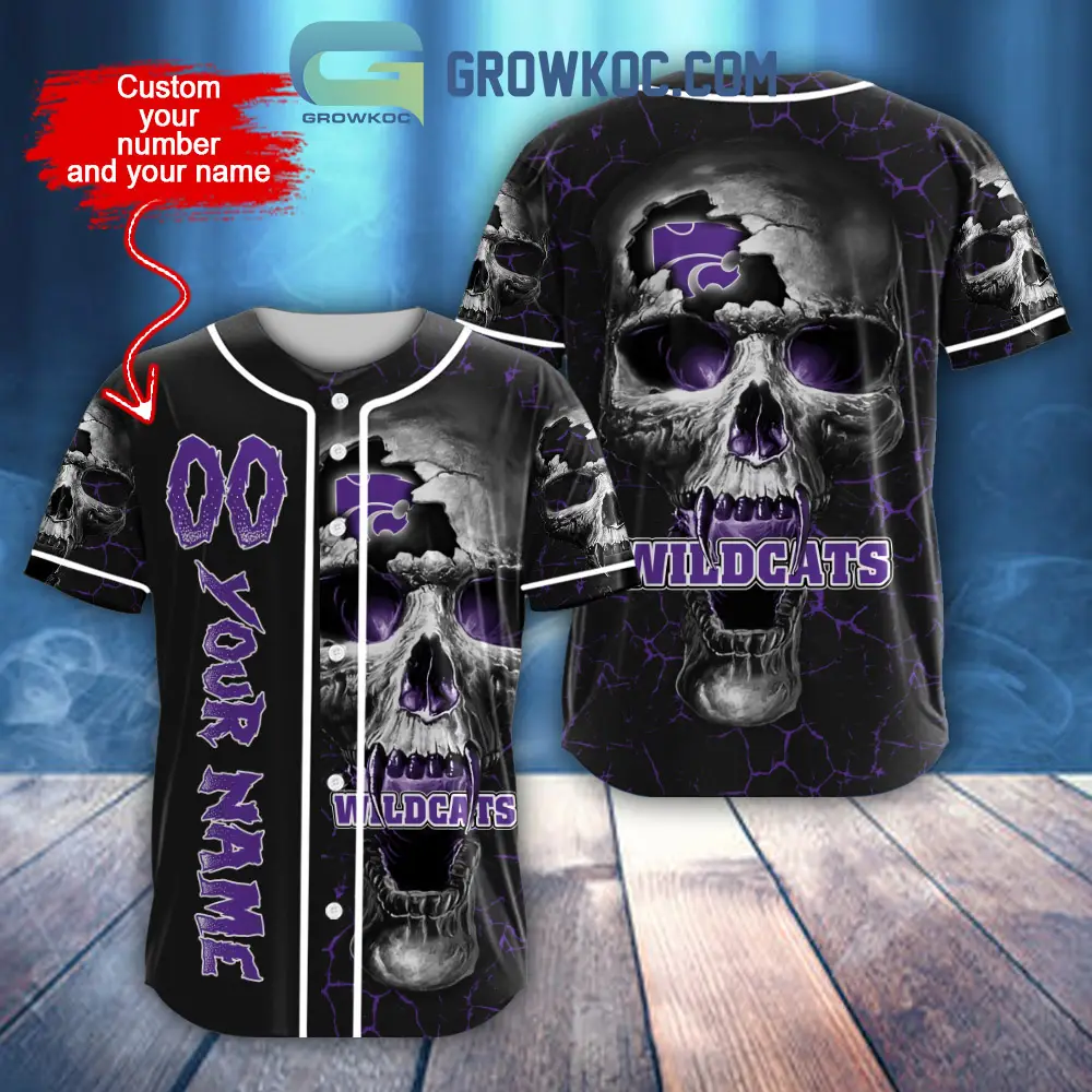 NCAA Kansas State Wildcats Personalized Skull Design Baseball Jersey