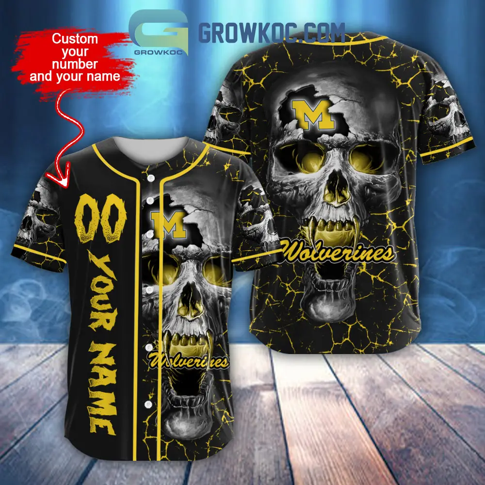 NCAA Michigan Wolverines Personalized Skull Design Baseball Jersey